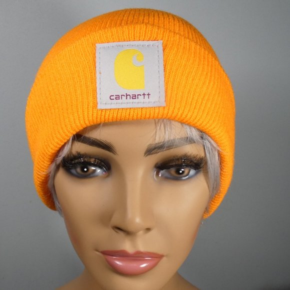 TWO- Carhartt Knit Beanie Caps Khaki and Orange - Picture 2 of 11